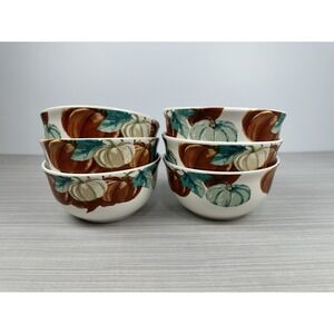 Set of 6 Royal Norfolk Pumpkin Thanksgiving Harvest 6" Stoneware Bowls‎